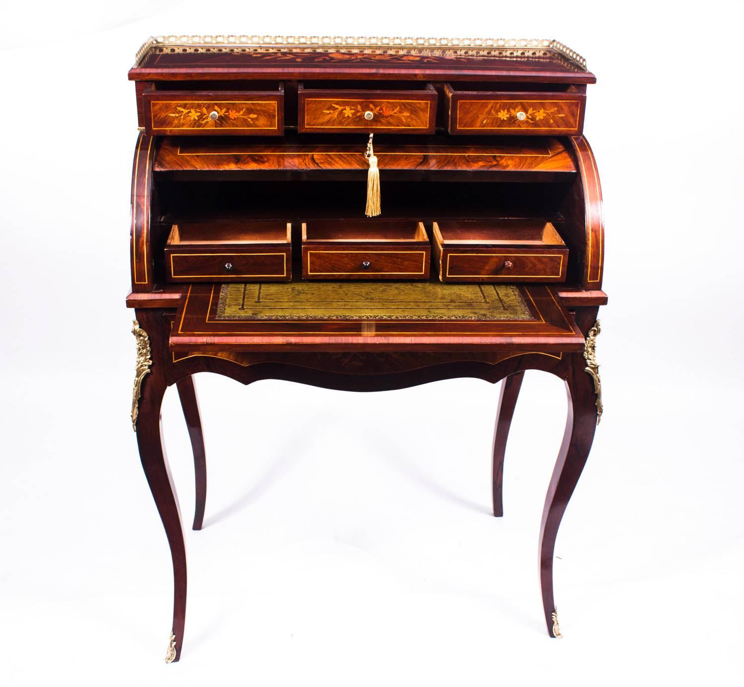 Antique French Louis XV Revival Rosewood Cylinder Bureau, circa 1870 In Excellent Condition In London, GB