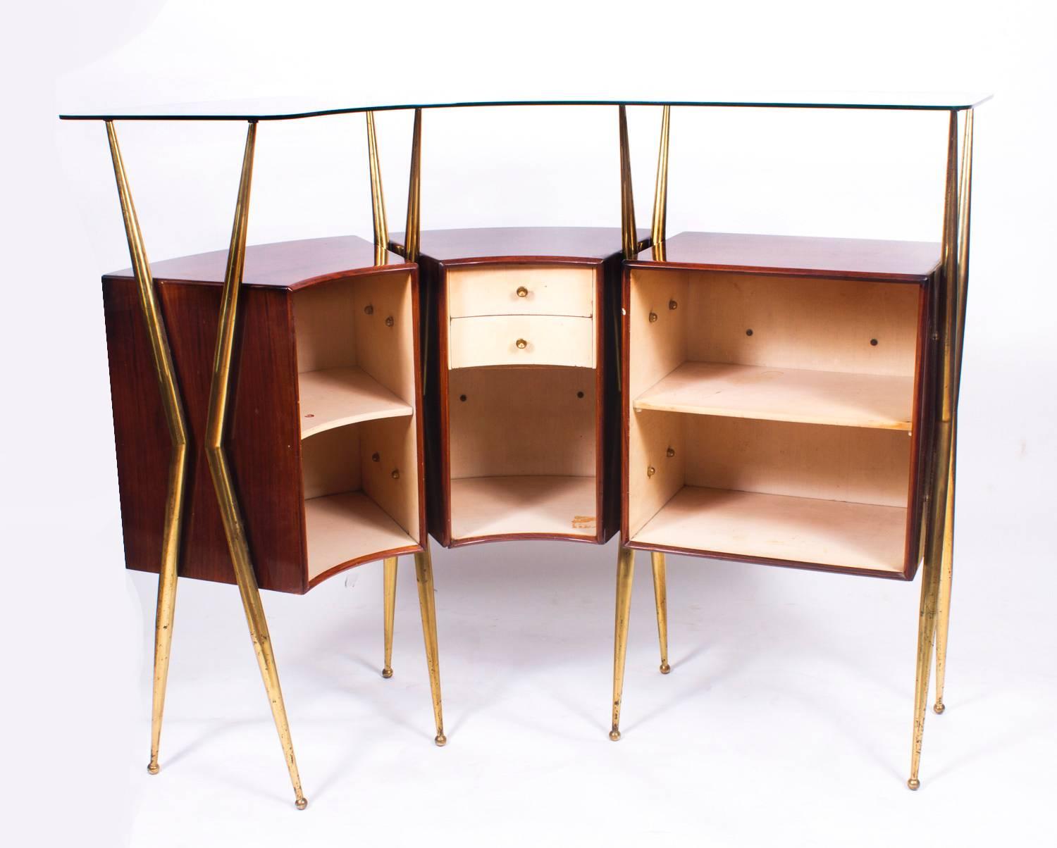 Italian Antique Cocktail Bar and Mirrored Cabinet, manner of Gio Ponti C1950