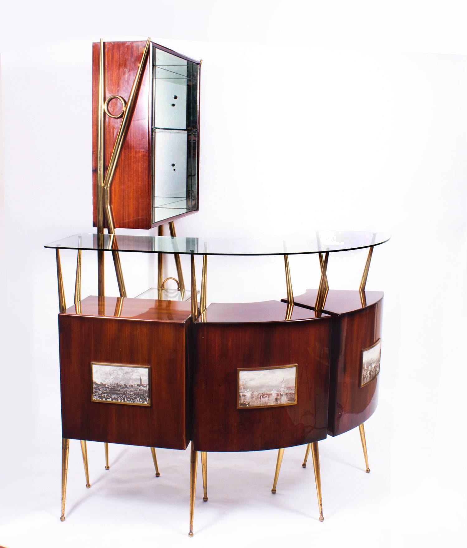 Antique Cocktail Bar and Mirrored Cabinet, manner of Gio Ponti C1950 3