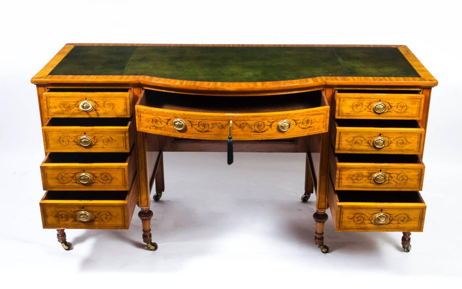 19th Century Edwardian Sheraton Revival Satinwood Desk 1