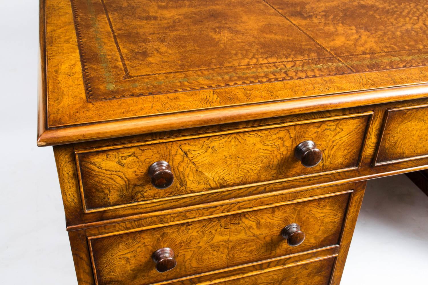 Mid-19th Century Antique Large Pollard Oak Partners Pedestal Desk, circa 1860