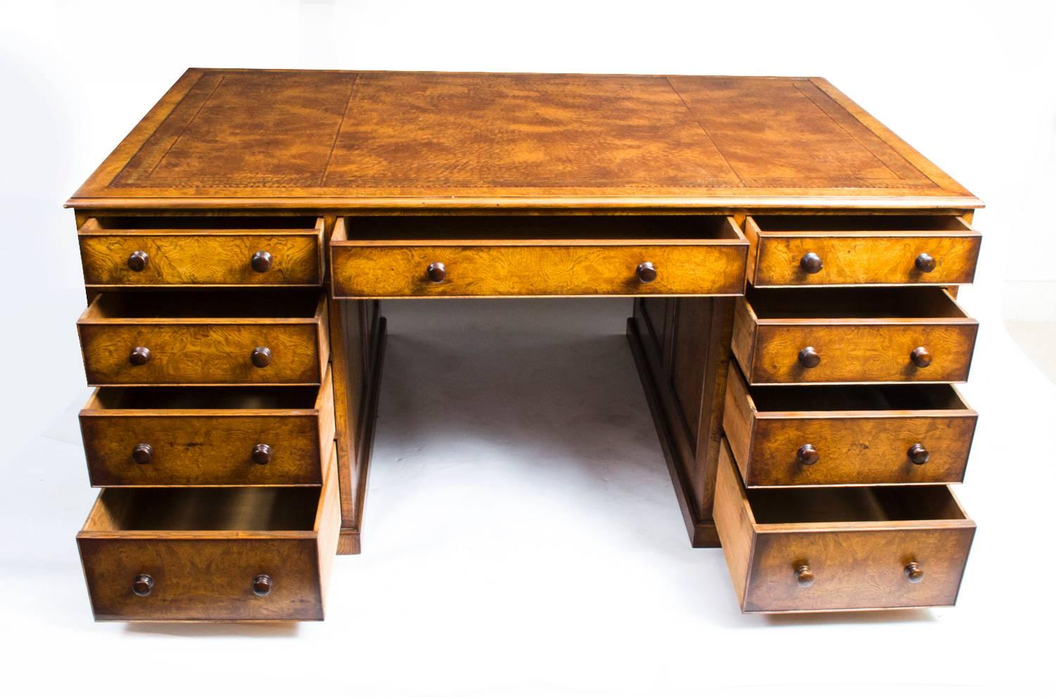 Antique Large Pollard Oak Partners Pedestal Desk, circa 1860 1