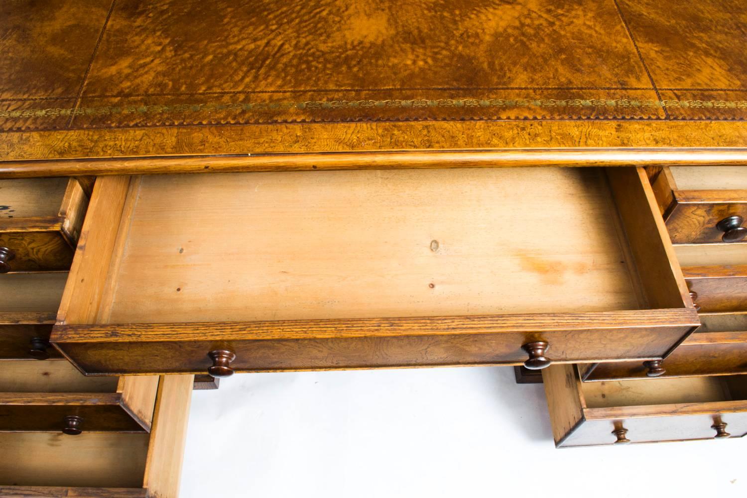 Antique Large Pollard Oak Partners Pedestal Desk, circa 1860 3