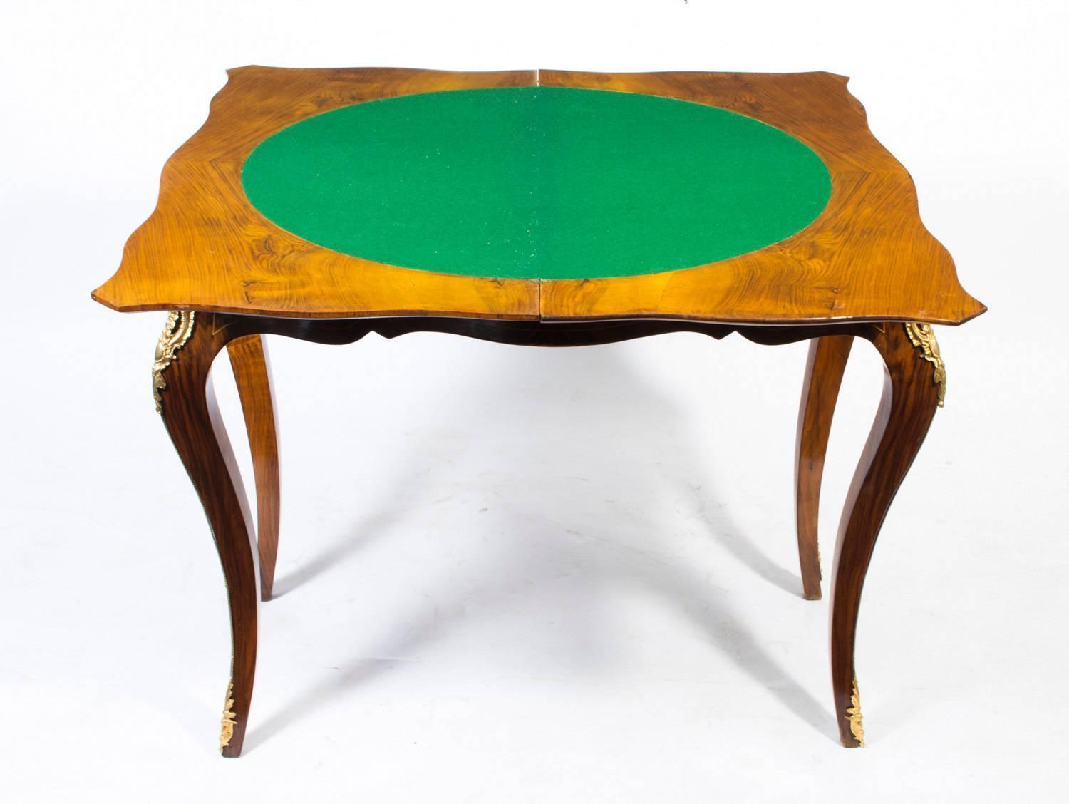 Marquetry Antique French Card Table with Porcelain Plaques, circa 1880