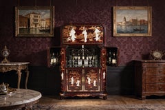Vintage Burgundy Lacquered Cocktail Cabinet Dry Bar & Glasses 20th Century