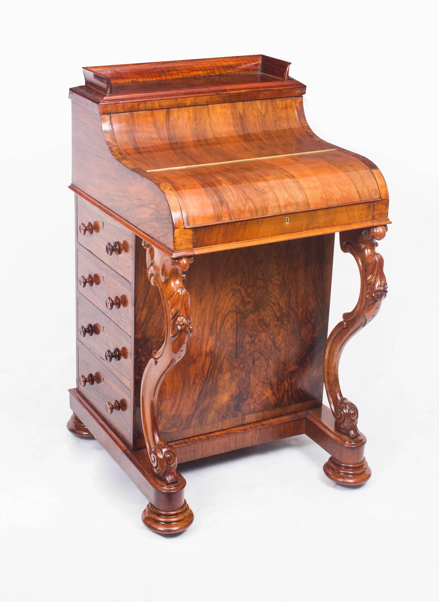19th Century Burr Walnut Pop Up Davenport Desk 2