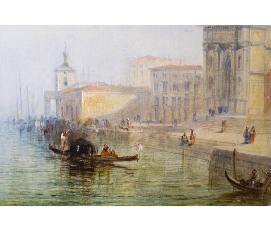 English Antique Oil Painting the Grand Canal Venice J.Vivian