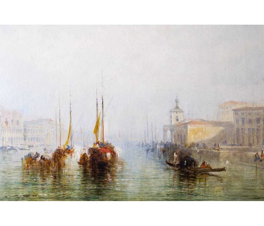 19th Century Antique Oil Painting the Grand Canal Venice J.Vivian