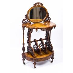 Antique Victorian Burr Walnut Canterbury Whatnot, circa 1860