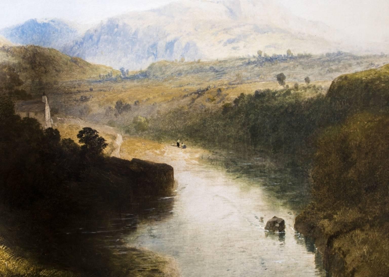 English Antique Oil Painting Romantic Landscape James Baker Pyne, 1845