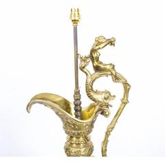 Antique Large Gilt Bronze and Bronze Ewer Lamp, circa 1840