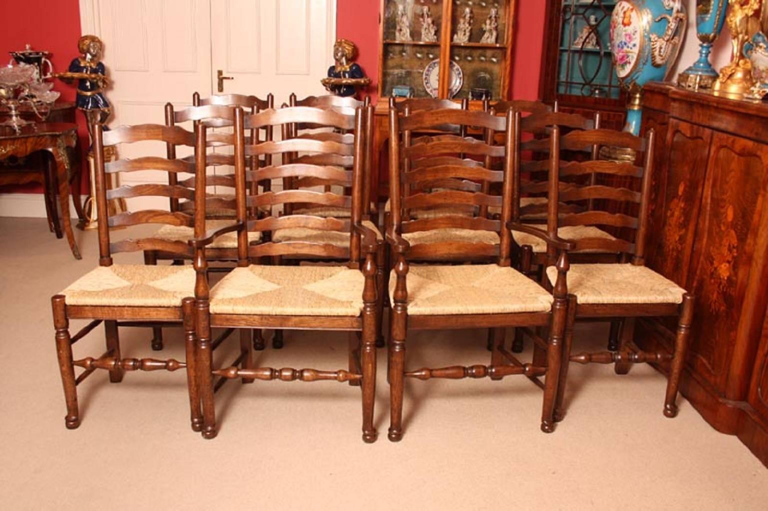 Jacobean Bespoke Solid Oak Refectory Dining Table & 10 Chairs