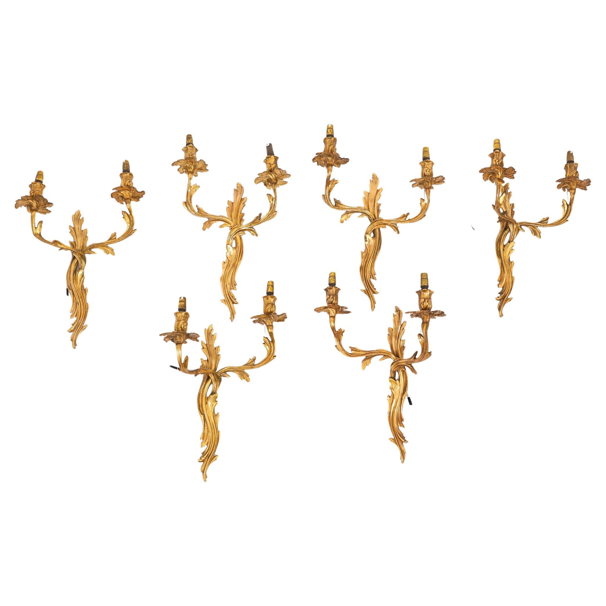Vintage Set of 6 French Neo-Classical Style Ormolu Wall Lights 19th Century
