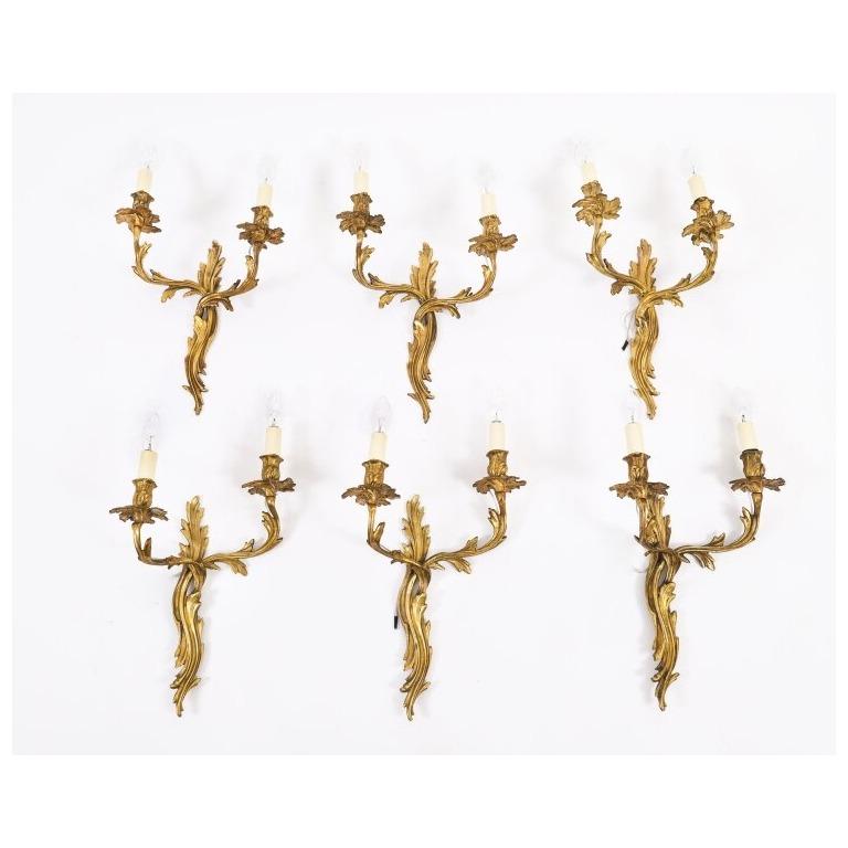 Conjunto Vintage de 6 Apliques de Ormolu de Estilo Neoclásico Francés Siglo XIX en venta 7