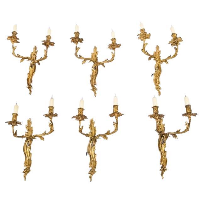Conjunto Vintage de 6 Apliques de Ormolu de Estilo Neoclásico Francés Siglo XIX en venta