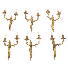 Antique Set of 6 French Neo-Classical Style Ormolu Wall Lights 19th Century