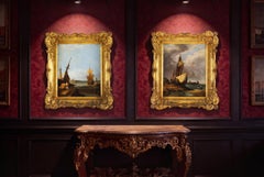 Antique Pair of Coastal Scene Maritime Oil Paintings 19th Century