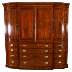 Antique George III Flame Mahogany Breakfront Secretaire Wardrobe 18th Century