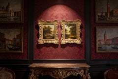 Antique Pair Dutch Forest Scene Oil Paintings by Jan Evert Morel 18th Century