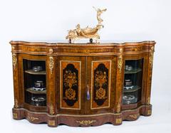 Antique Victorian Burr Walnut Marquetry Serpentine Credenza, circa 1860