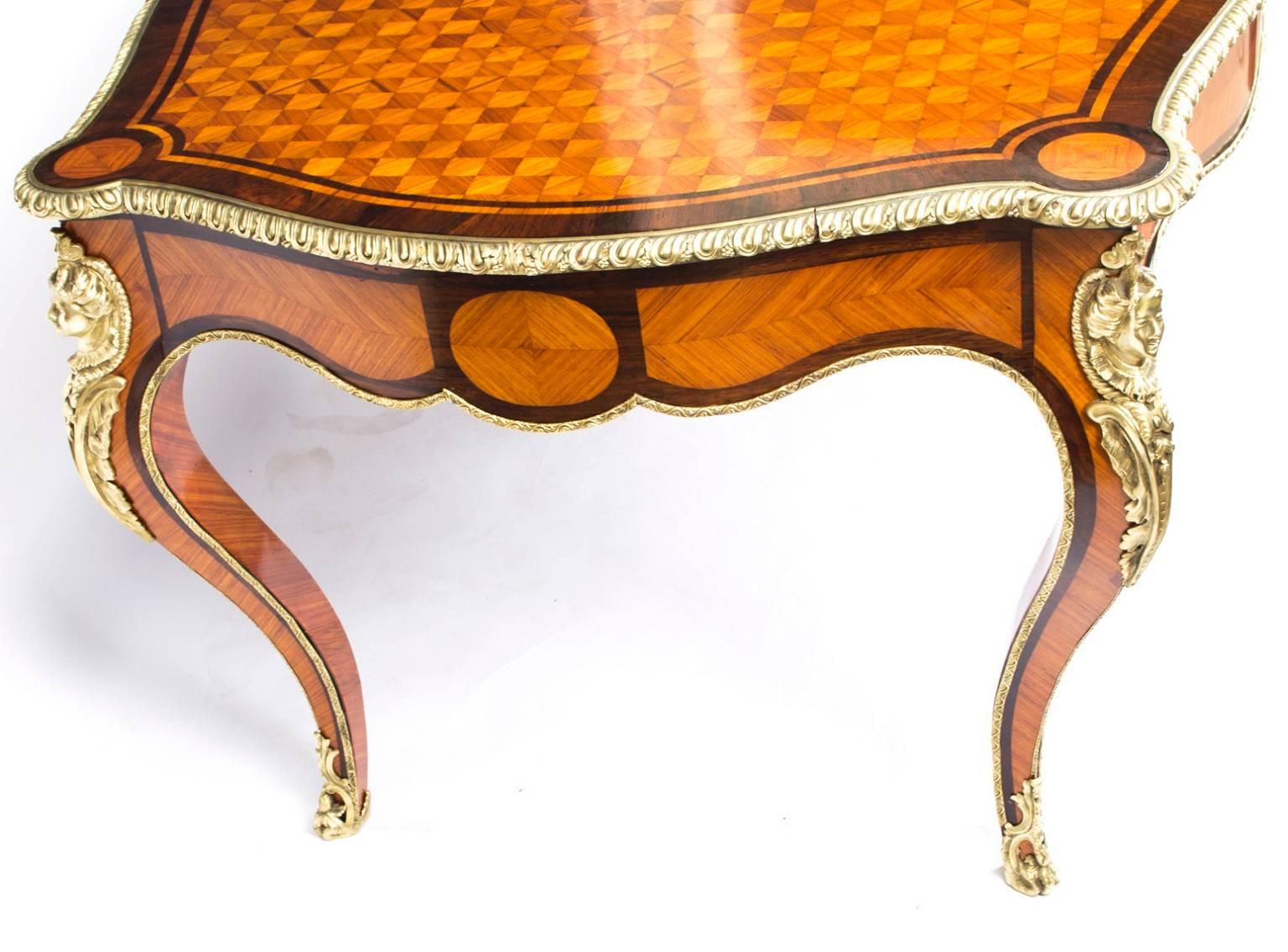 19th Century French Bureau Plat Parquetry Writing Table For Sale 2
