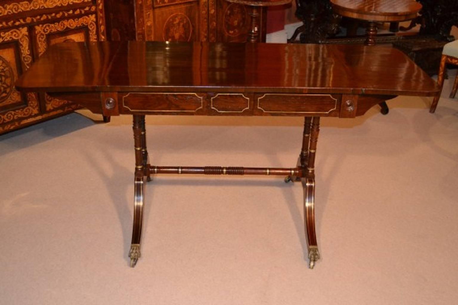 19th Century Regency Rosewood Brass Inlaid Sofa Table In Excellent Condition In London, GB