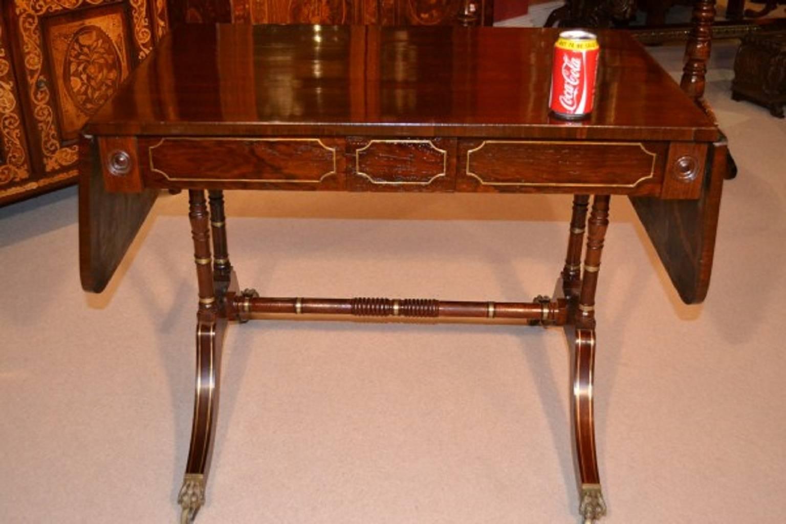 19th Century Regency Rosewood Brass Inlaid Sofa Table 5