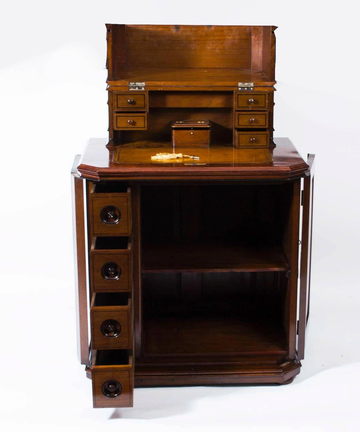 English Antique Victorian Walnut Davenport Desk, circa 1850