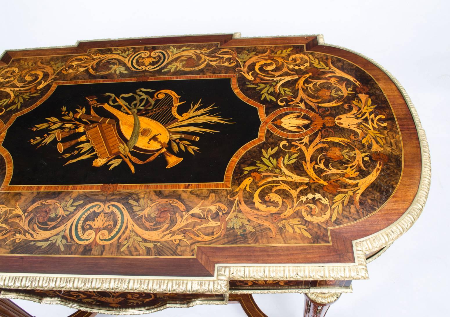 Mid-19th Century 19th Century Marquetry Bureau Plat Writing Table, French