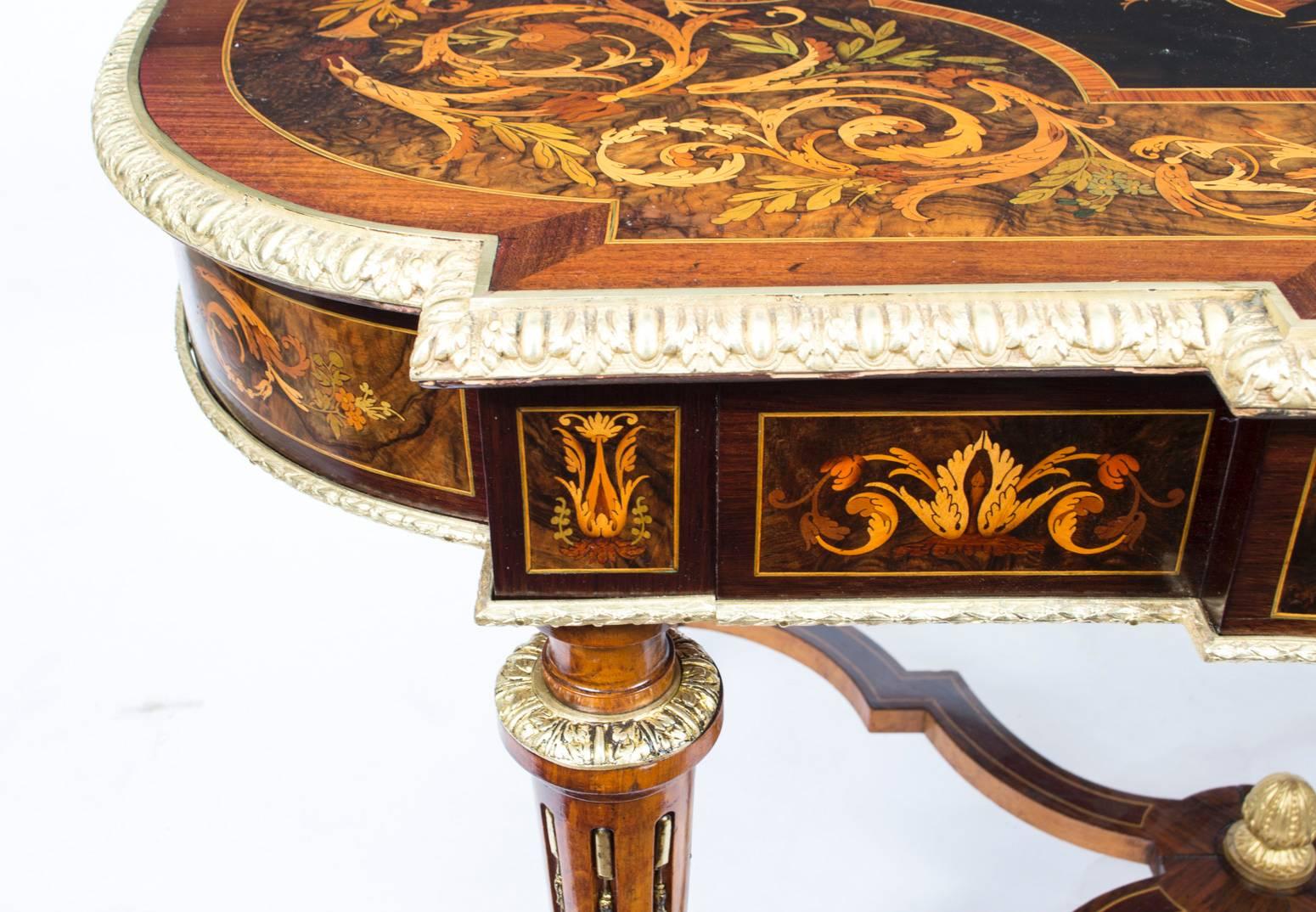 19th Century Marquetry Bureau Plat Writing Table, French 1