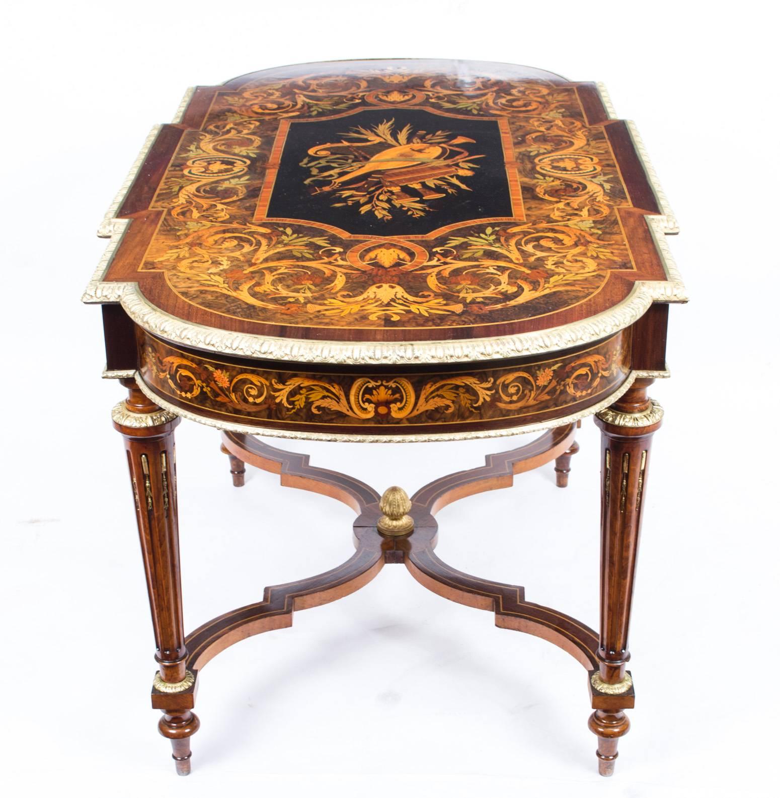 19th Century Marquetry Bureau Plat Writing Table, French 2