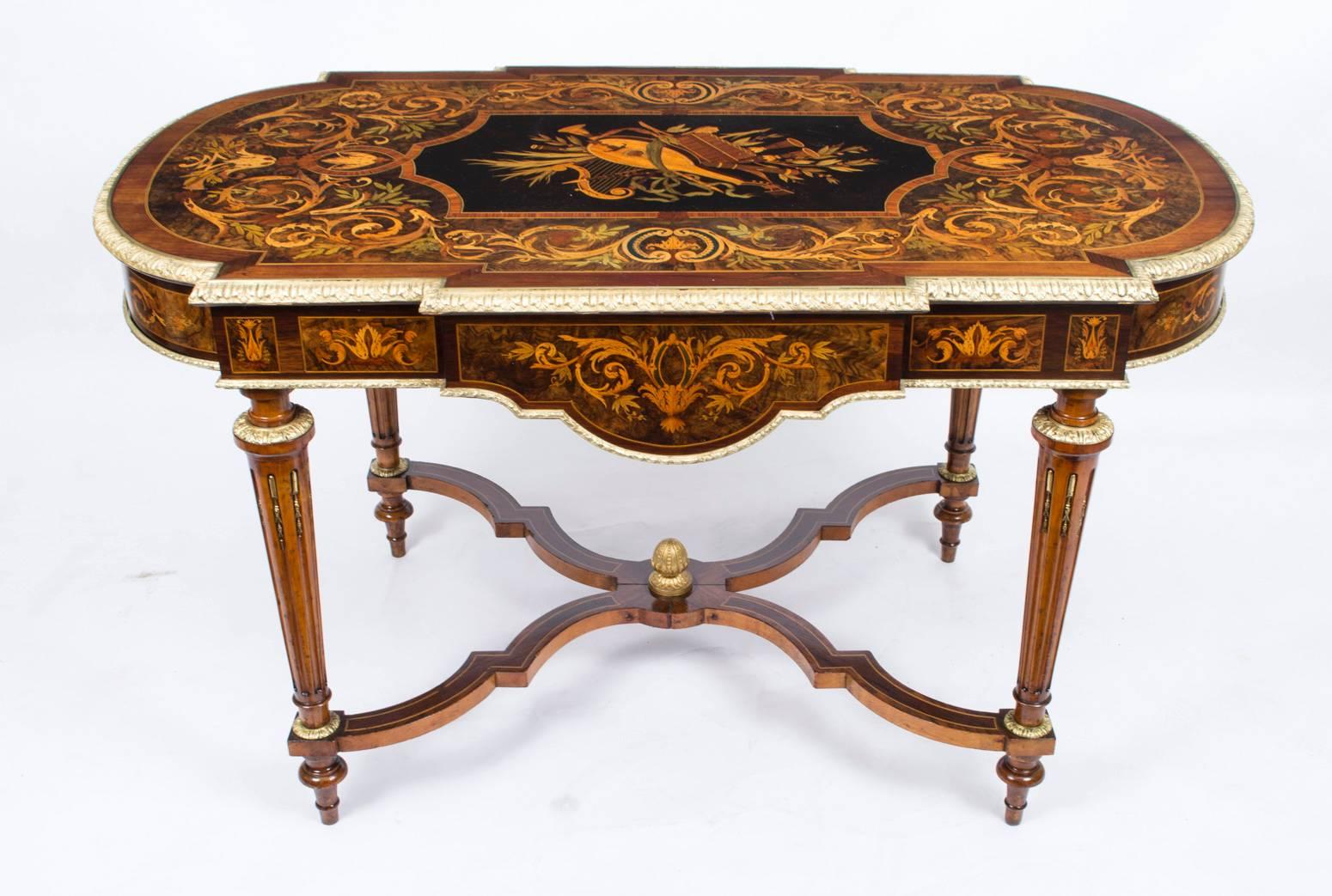 19th Century Marquetry Bureau Plat Writing Table, French 3