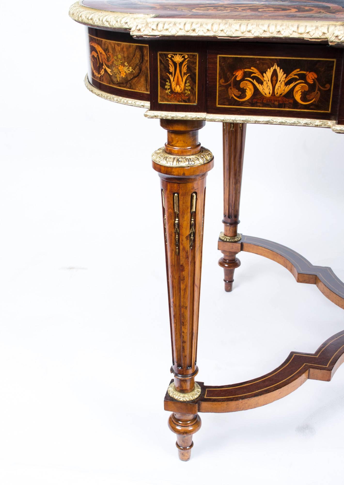 19th Century Marquetry Bureau Plat Writing Table, French 4