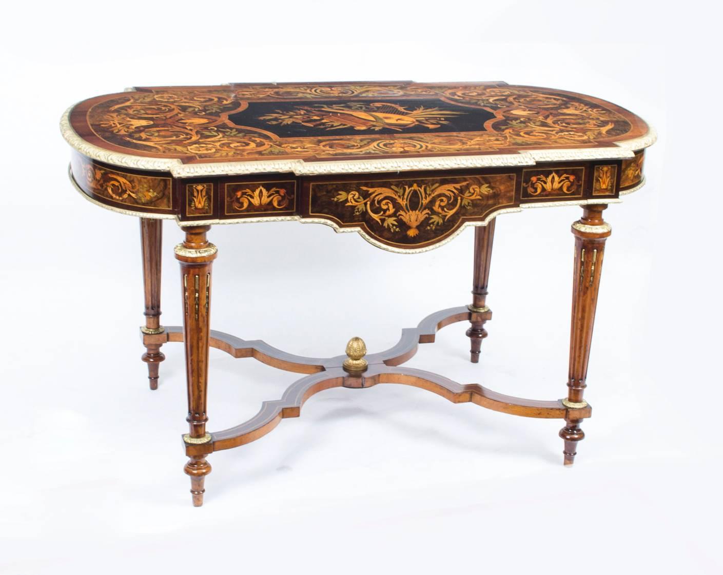 19th Century Marquetry Bureau Plat Writing Table, French 5