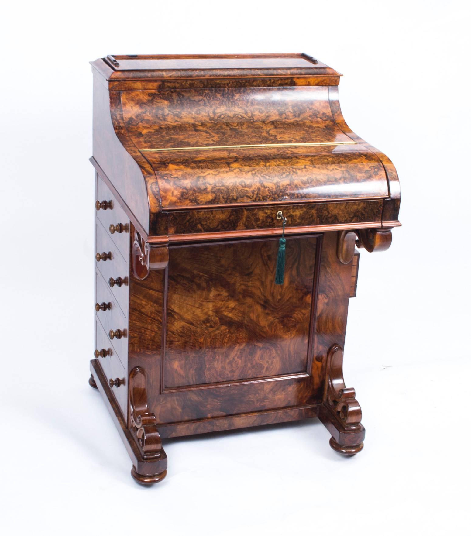 Antique Victorian Burr Walnut Pop Up Davenport Desk, circa 1860 4