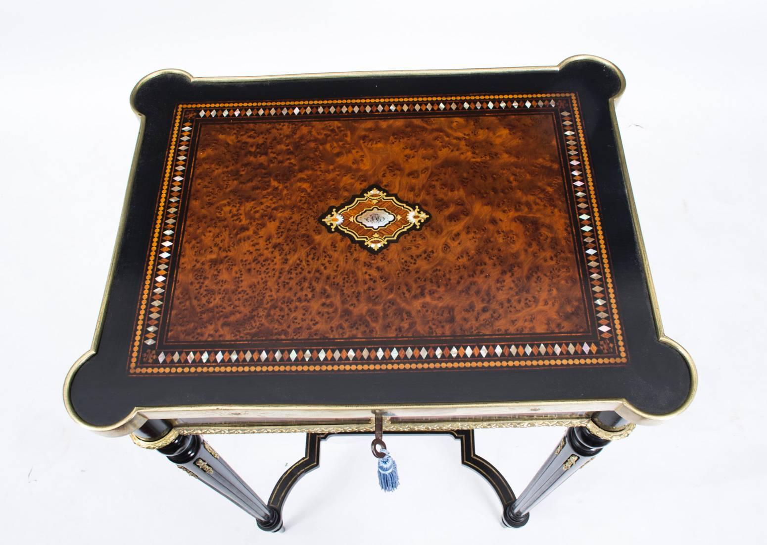 19th Century Burr Walnut Ebonized Work Table, Signed Tahan, Paris In Excellent Condition In London, GB