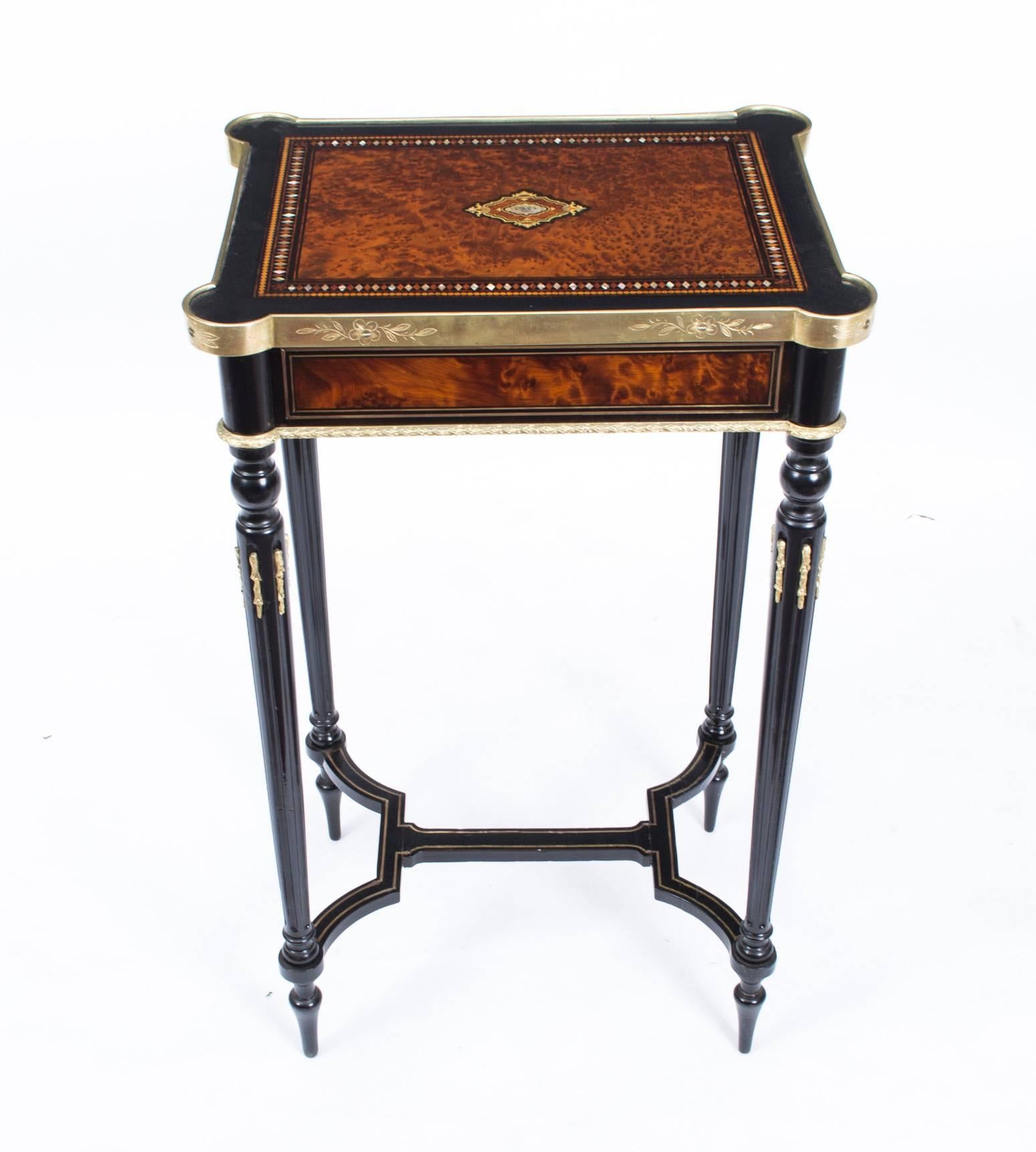 19th Century Burr Walnut Ebonized Work Table, Signed Tahan, Paris 3
