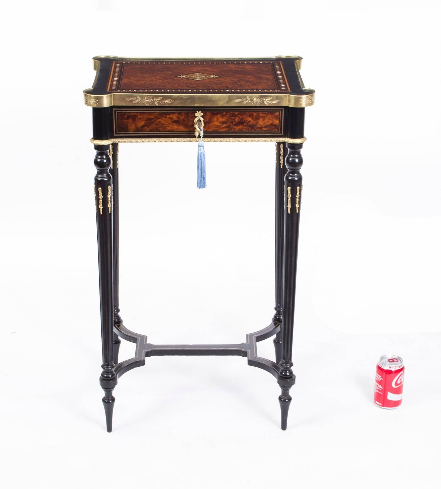 19th Century Burr Walnut Ebonized Work Table, Signed Tahan, Paris 4