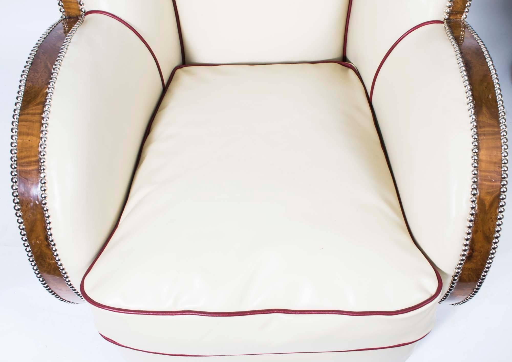 Mid-20th Century 1930s Pair of White Leather Art Deco Cloud Armchairs