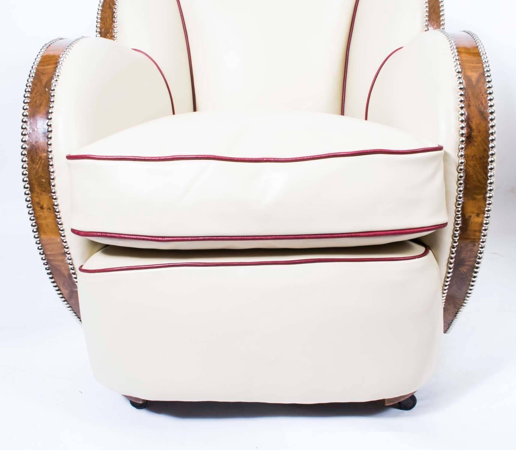 1930s Pair of White Leather Art Deco Cloud Armchairs 1