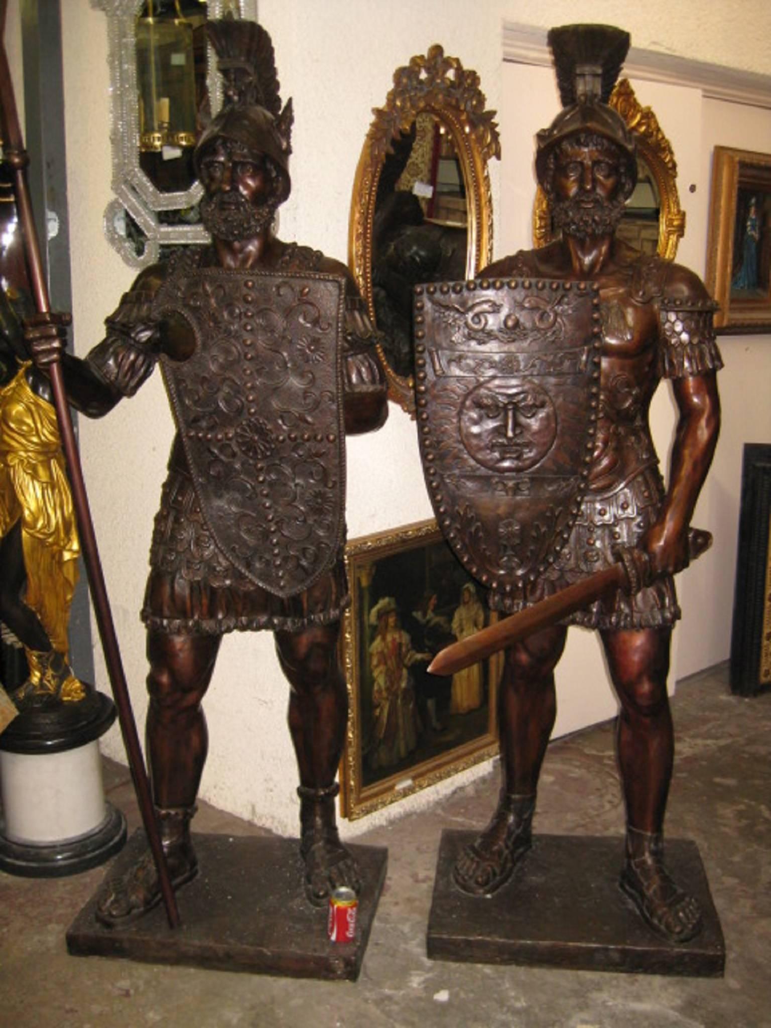 Magnificent Pair of Huge Bronze Roman Soldier Statues 3