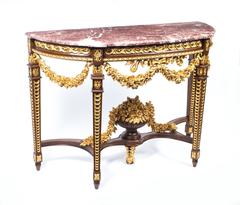 Pair of Rococo Half Moon Marble-Top Console Tables