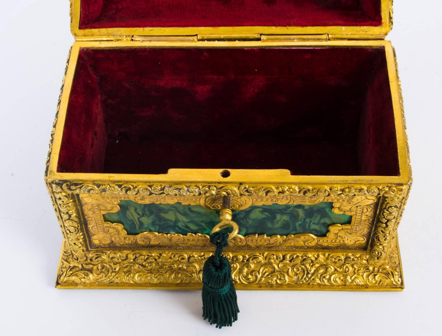 Antique Asprey Jewelry Casket Ormolu & Malachite, circa 1870 2