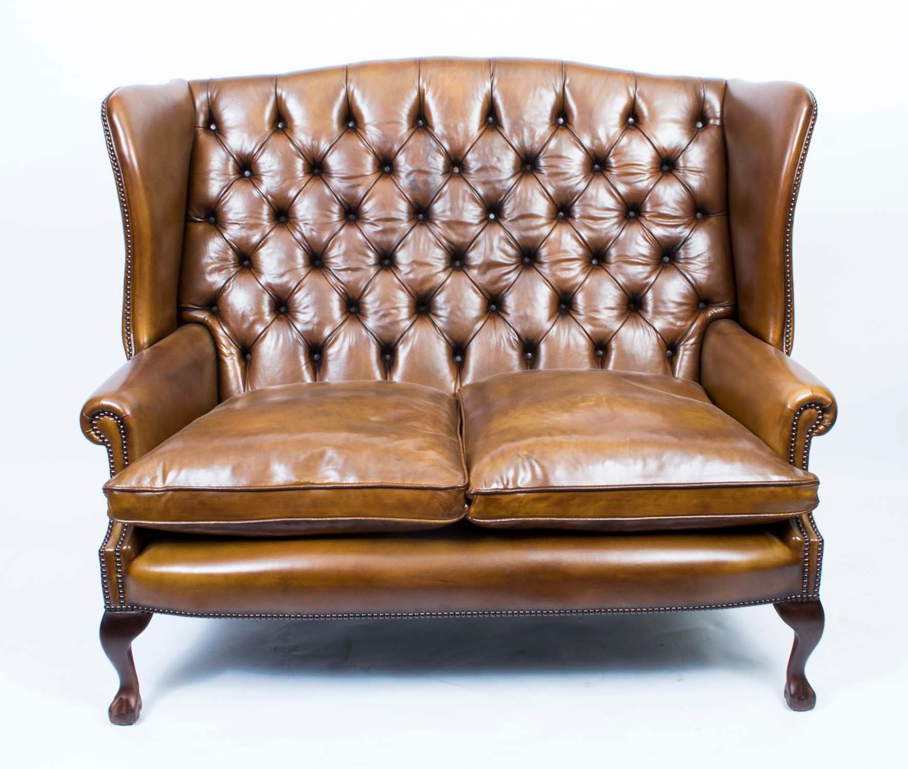 English Handmade Three Leather Suite Chippendale For At 1stdibs