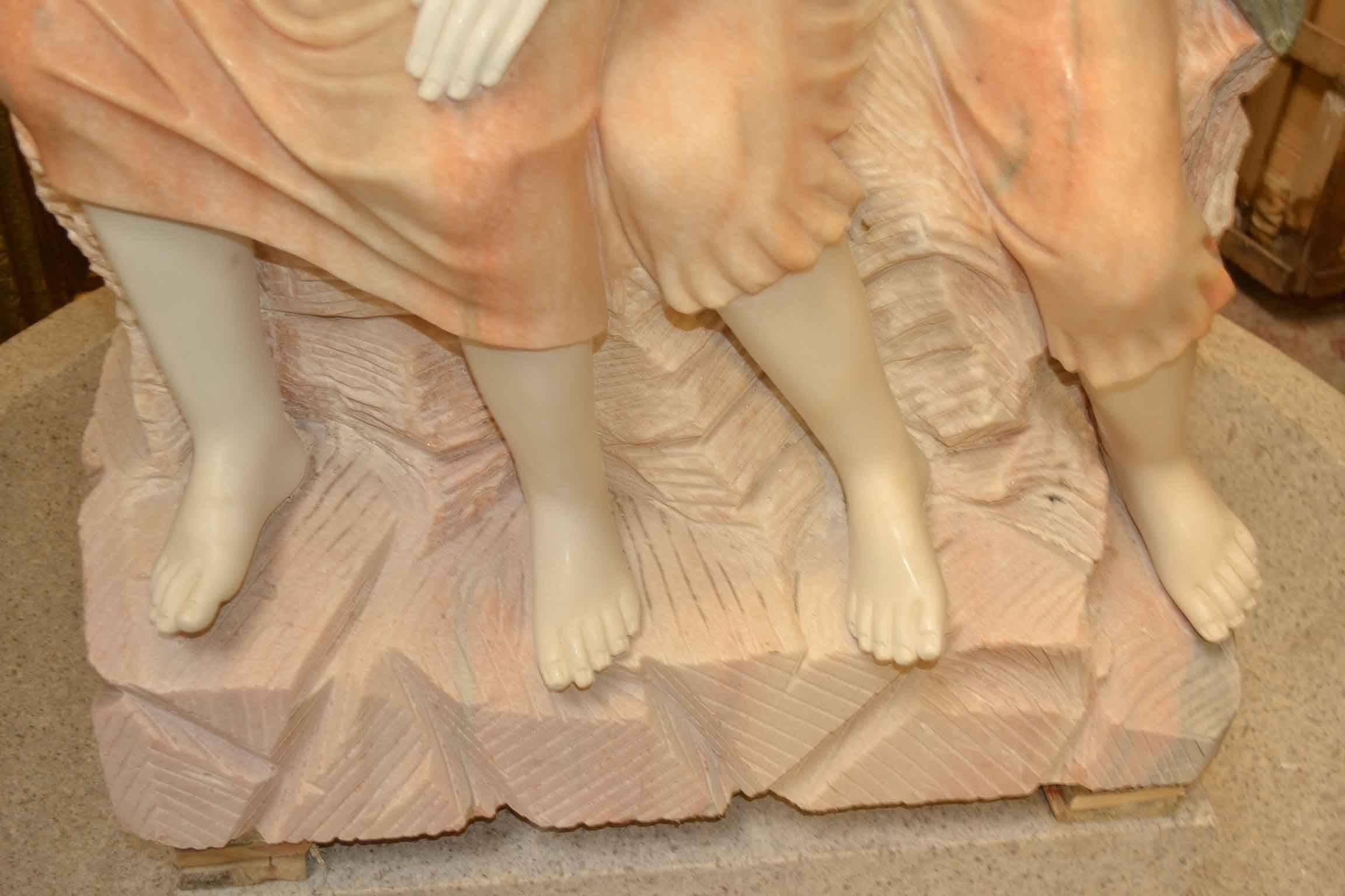 Late 20th Century Pink Marble Garden Fountain Lovers Statue