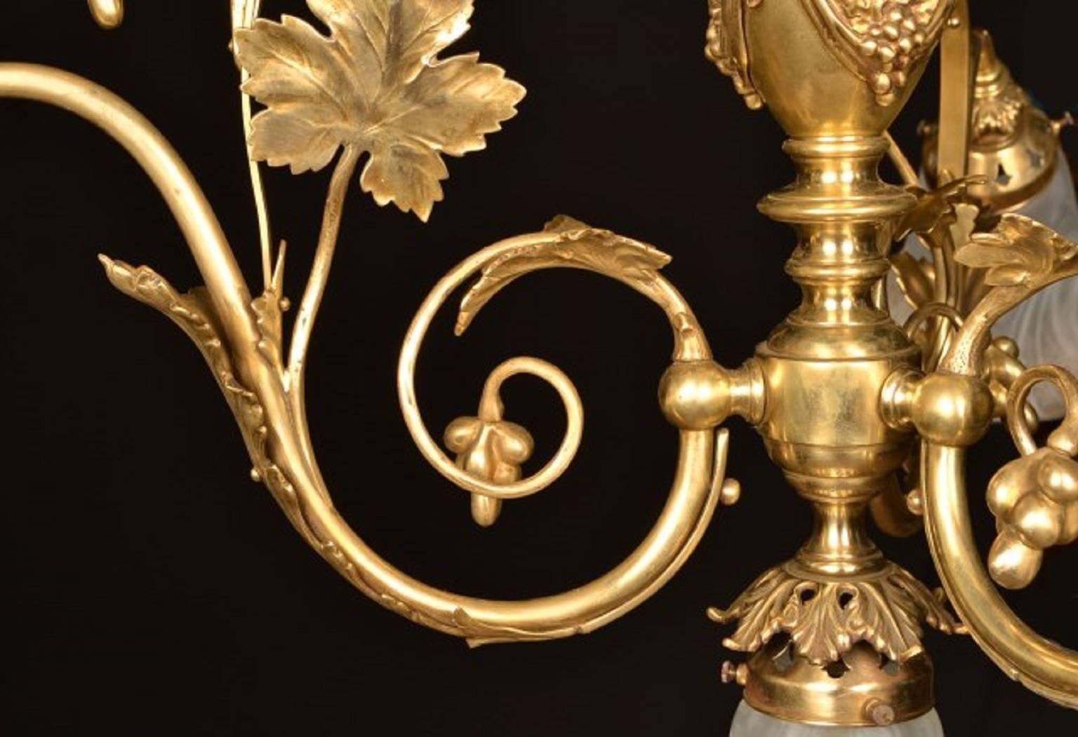 British Early 20th Century Art Nouveau Four-Light Brass Chandelier