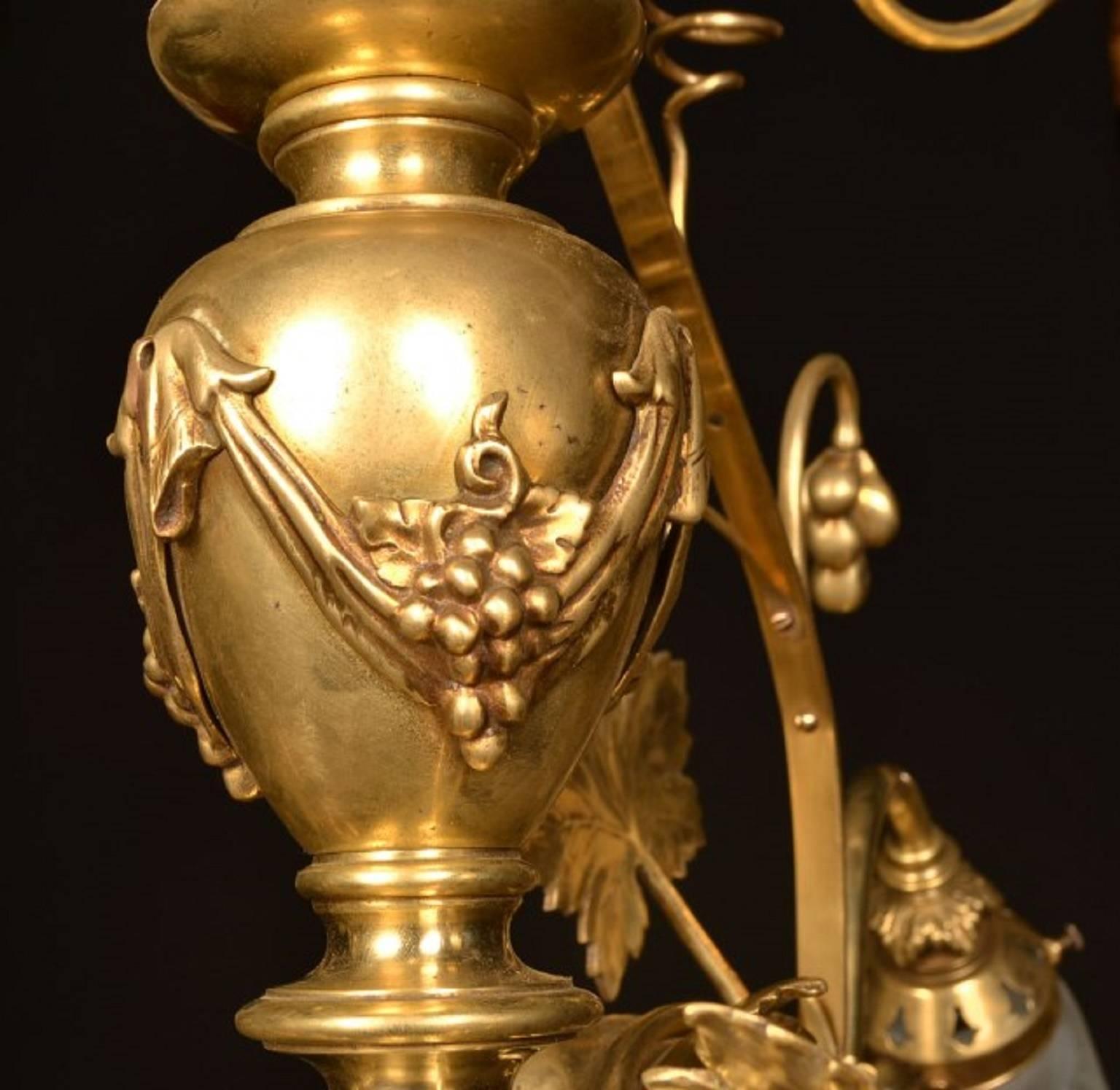 Early 20th Century Art Nouveau Four-Light Brass Chandelier 3