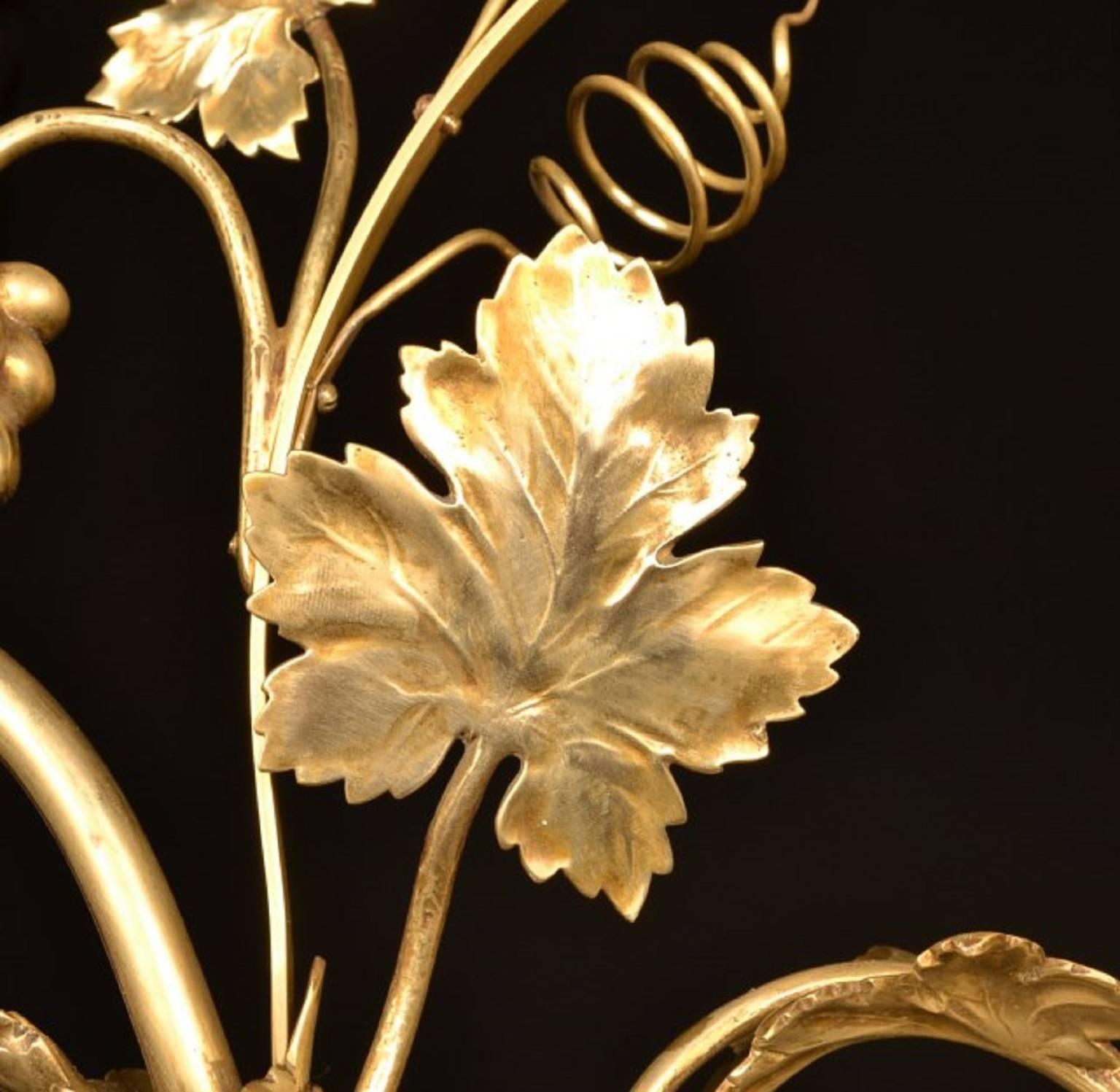 Early 20th Century Art Nouveau Four-Light Brass Chandelier 1