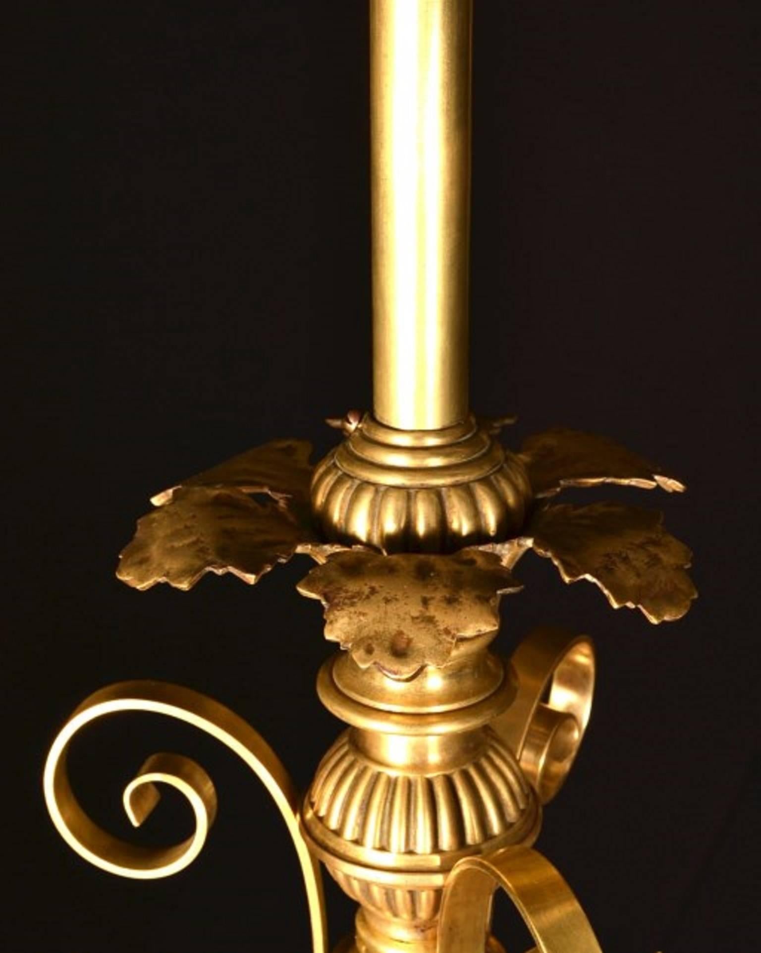 Early 20th Century Art Nouveau Four-Light Brass Chandelier 4