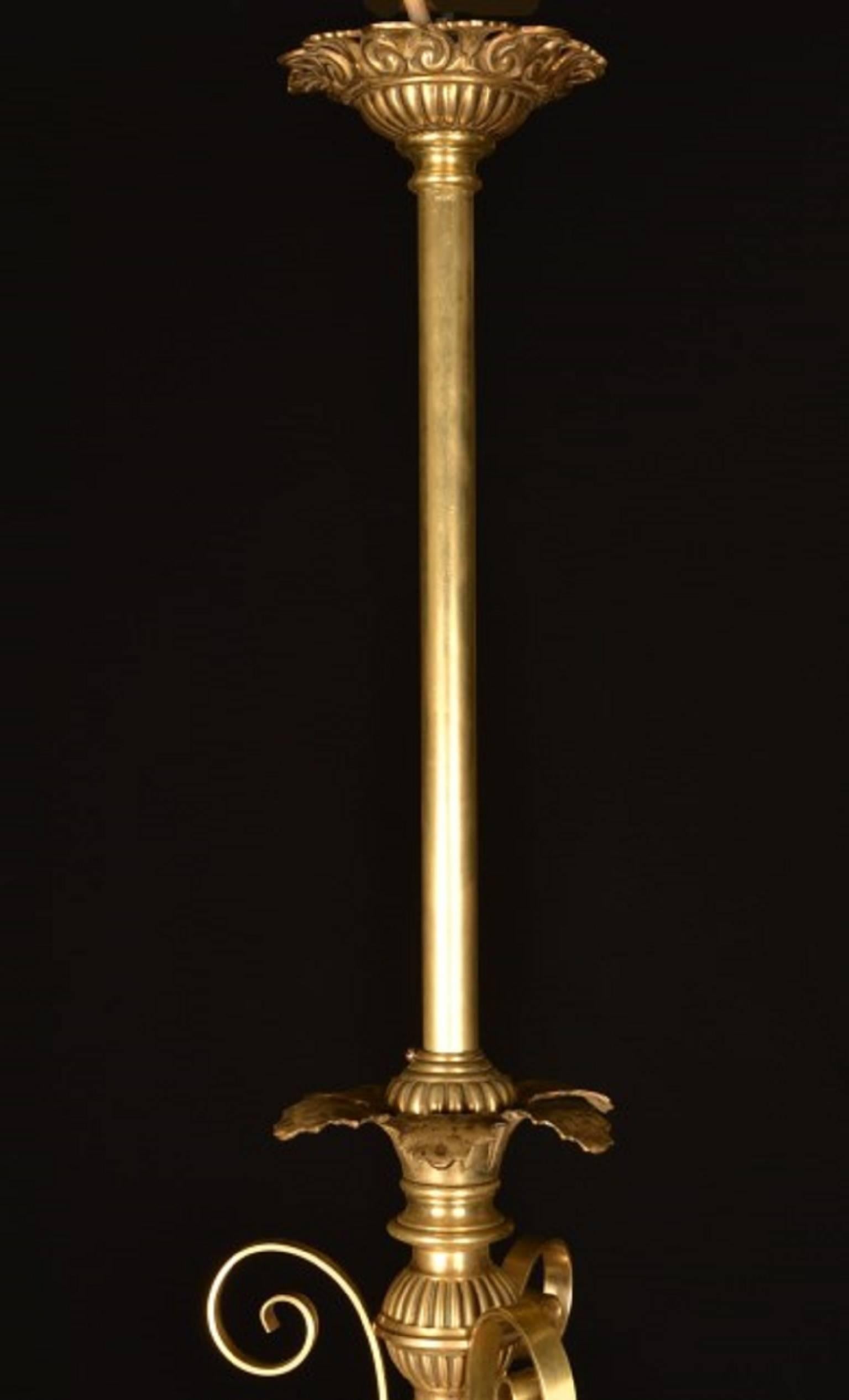 Early 20th Century Art Nouveau Four-Light Brass Chandelier 6